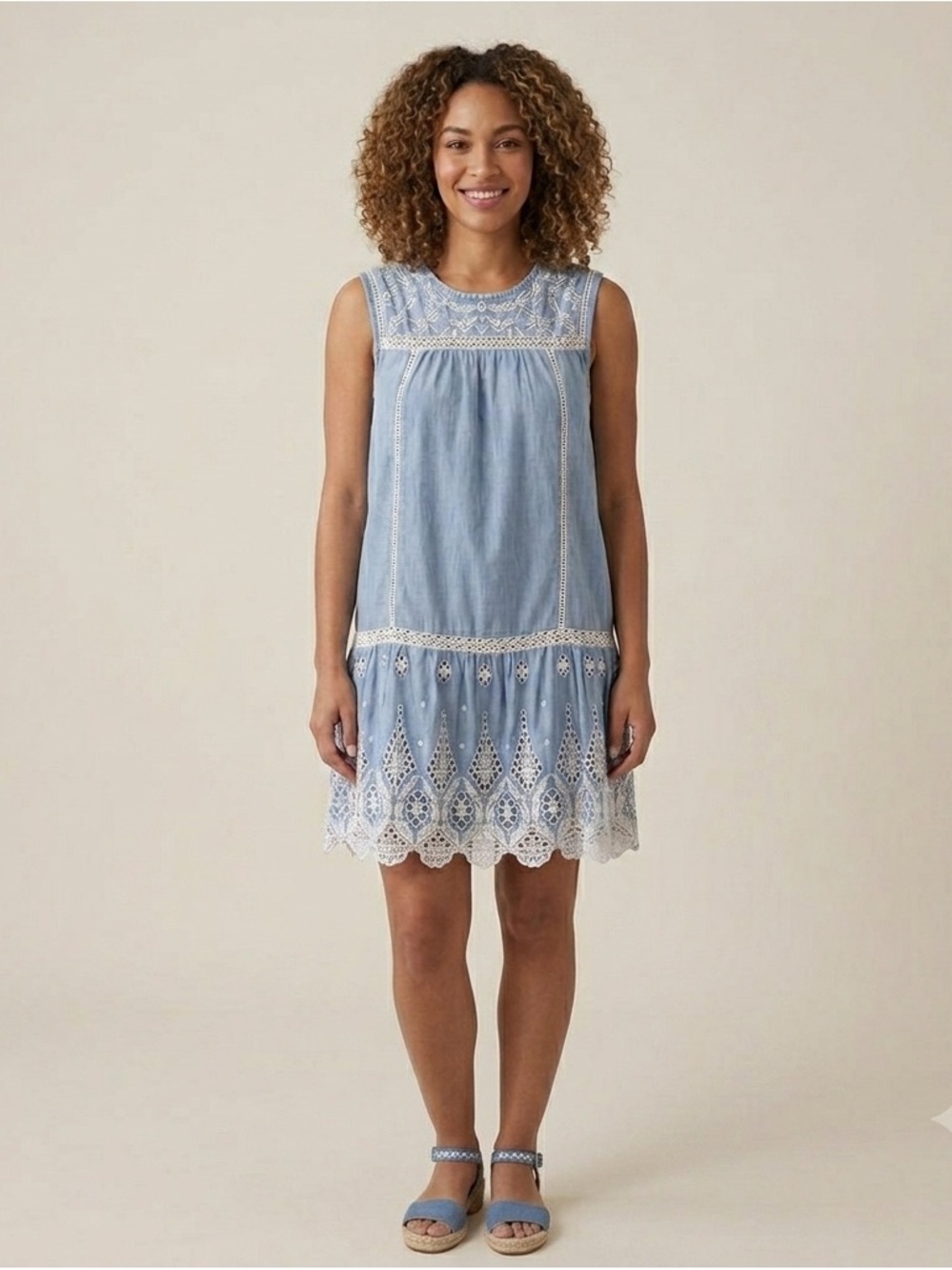Joie Blue Embroidered Eyelet Cotton Tunic Dress Large